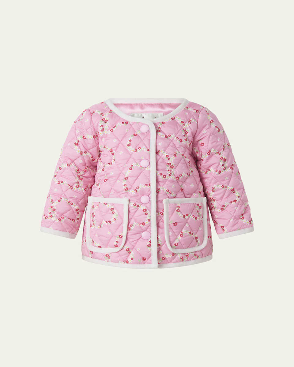Girl's Mini Daisy-Print Quilted Jacket, Size 2-